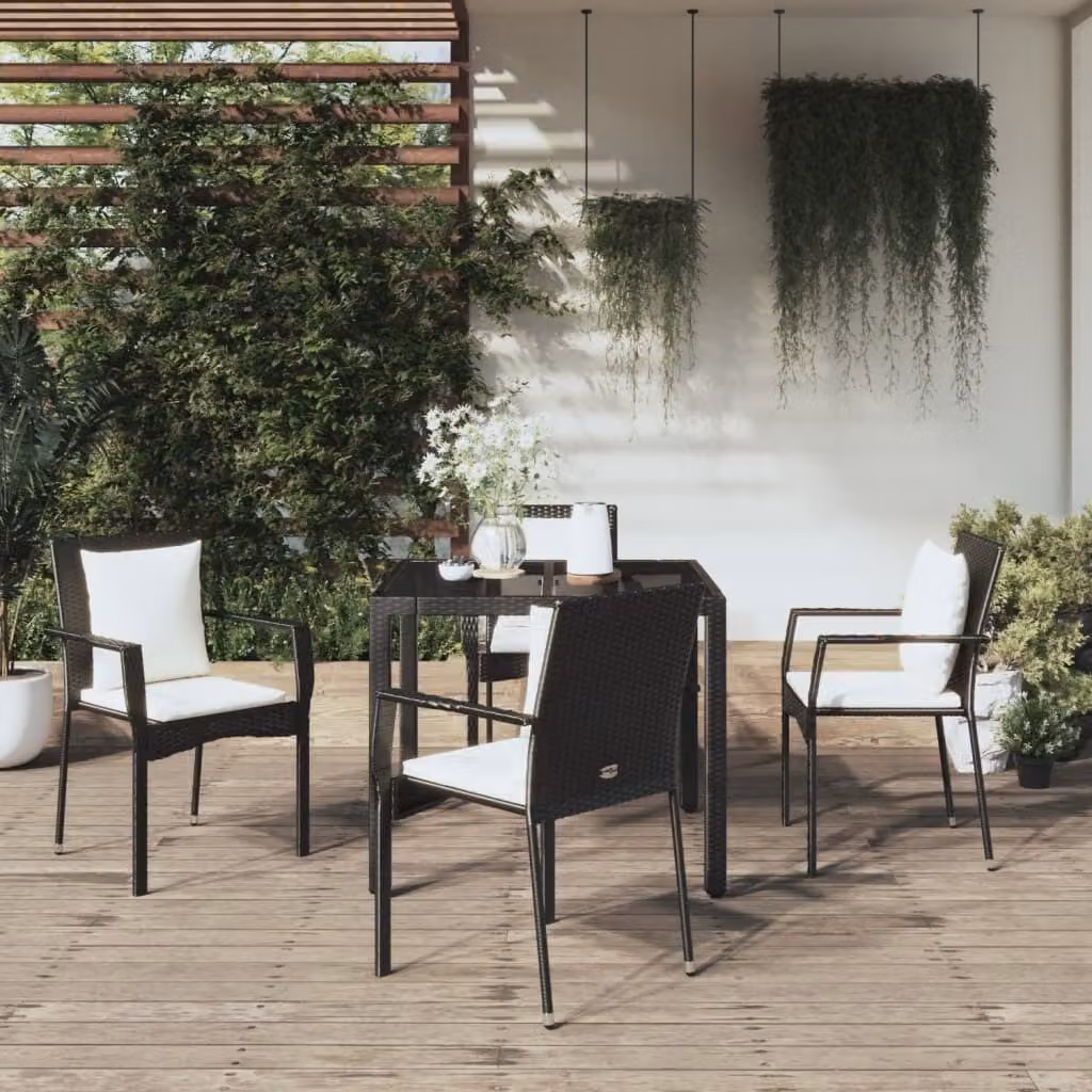 Maison Exclusive - Set da pranzo da giardino 5 pezzi con cuscini in polyrattan nero
