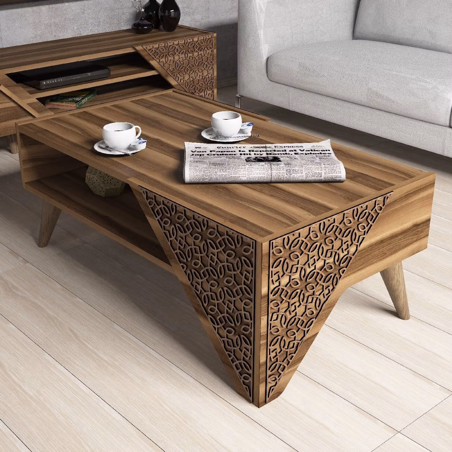 Skye Decor, Beril - Walnut, tavolino, noce, 100% PANNELLI DI PARTICELLE RIVESTITI IN MELAMMINA, 105 x 40 x 58 cm