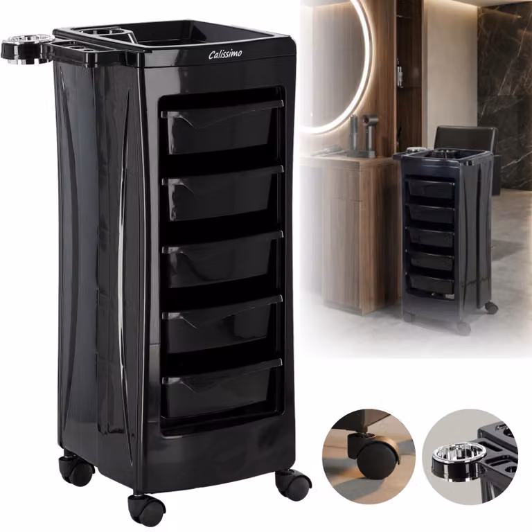 Assistente cosmetico parrucchiere per salone, carrello universale su ruote.