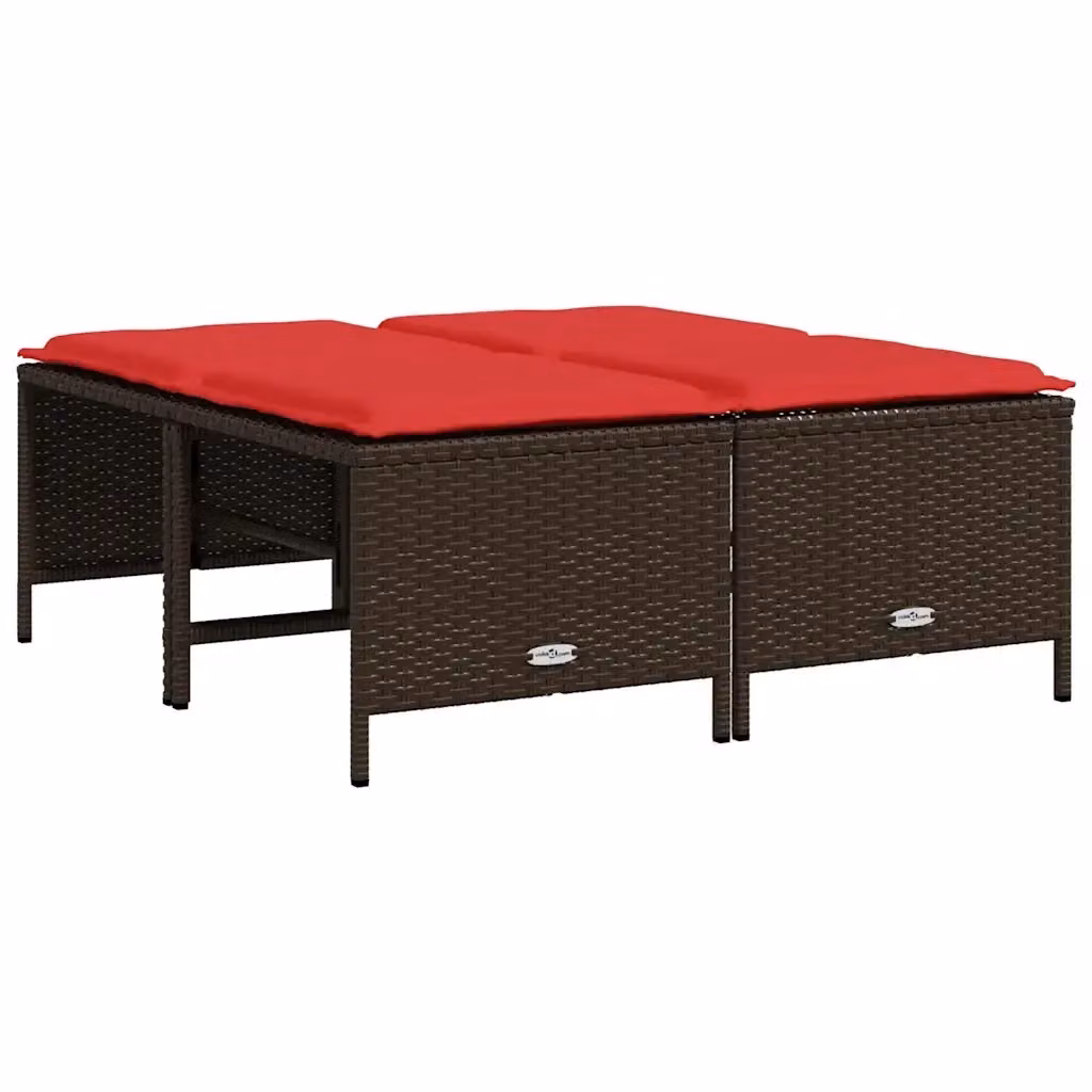 Set di 4 sgabelli da giardino vidaXL in polyrattan marrone con cuscini rossi resistenti ai raggi UV – 2