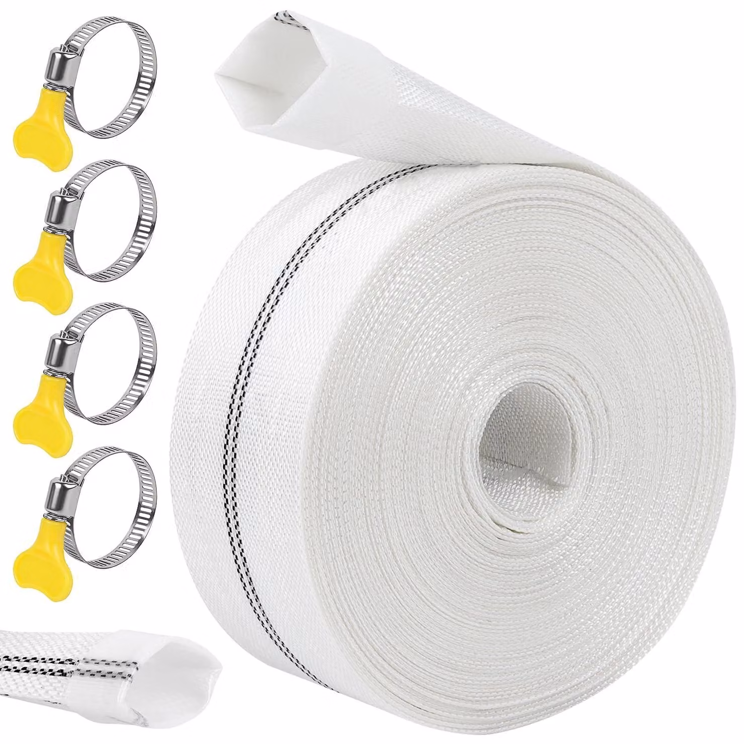 Tubo flessibile da 1 1/2 pollici - Tubo piatto da 20 metri - Tubo per pompa da 38 mm - Fascette per tubi, 4 pezzi - Materiale di alta qualità - Resistente e flessibile