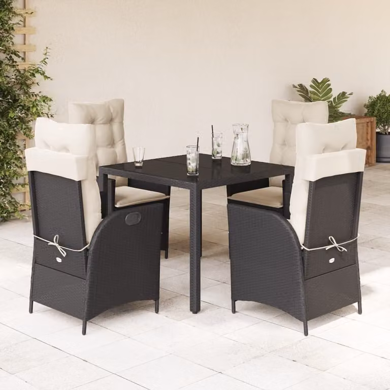 Maison Exclusive - Set da pranzo da giardino 5 pezzi con cuscini in polyrattan nero