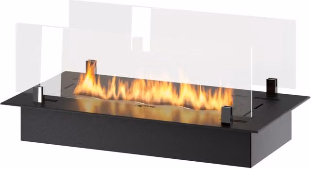 Bruciatore a Bioetanolo da Incasso Insert Slim 600 GIORDANOSHOP Nero con Vetro L: 60 cm, P: 32 cm, H: 8,5 cm