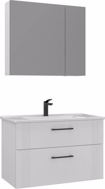 Set mobile lavabo con specchio Bari 85 v2 Hanah Home Bianco opaco L/P/H: 85 x 45 x 55 cm