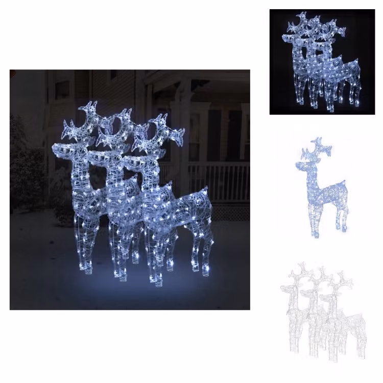 vidaXL Renna decorazione natalizia 3 pz. 60x16x100 cm acrilico - Luci di Natale