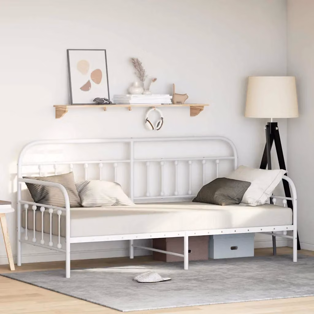 Struttura per letto di giorno moderna vidaXL in metallo bianco opaco L: 207 cm, P: 112 cm, H: 100 cm