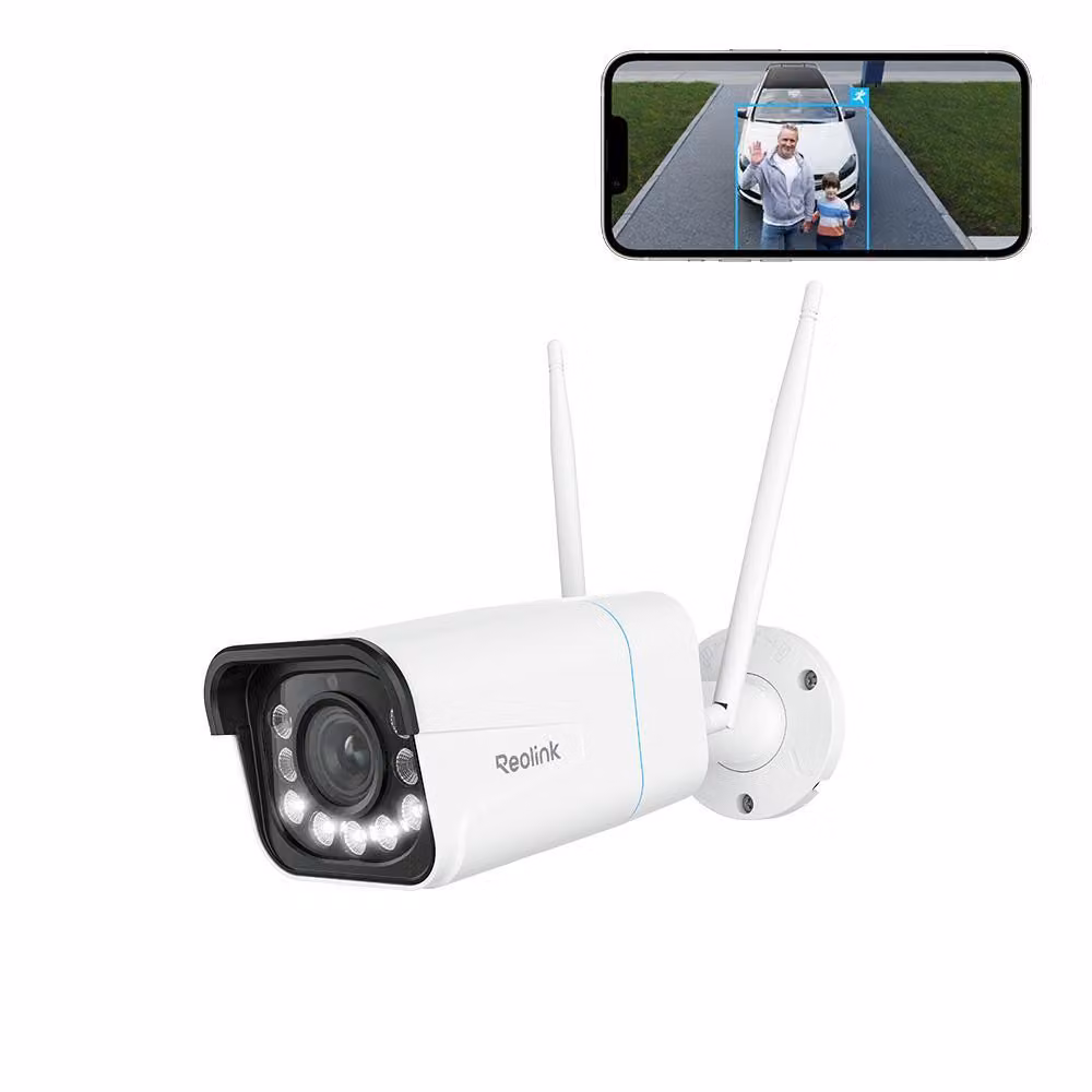 Telecamera di sorveglianza Reolink 4K 8MP Wi-Fi 6, Wi-Fi dual band 5/2,4GHz, zoom 5X, visione notturna a colori con faretti, rilevamento persone/veicoli/animali, IP67