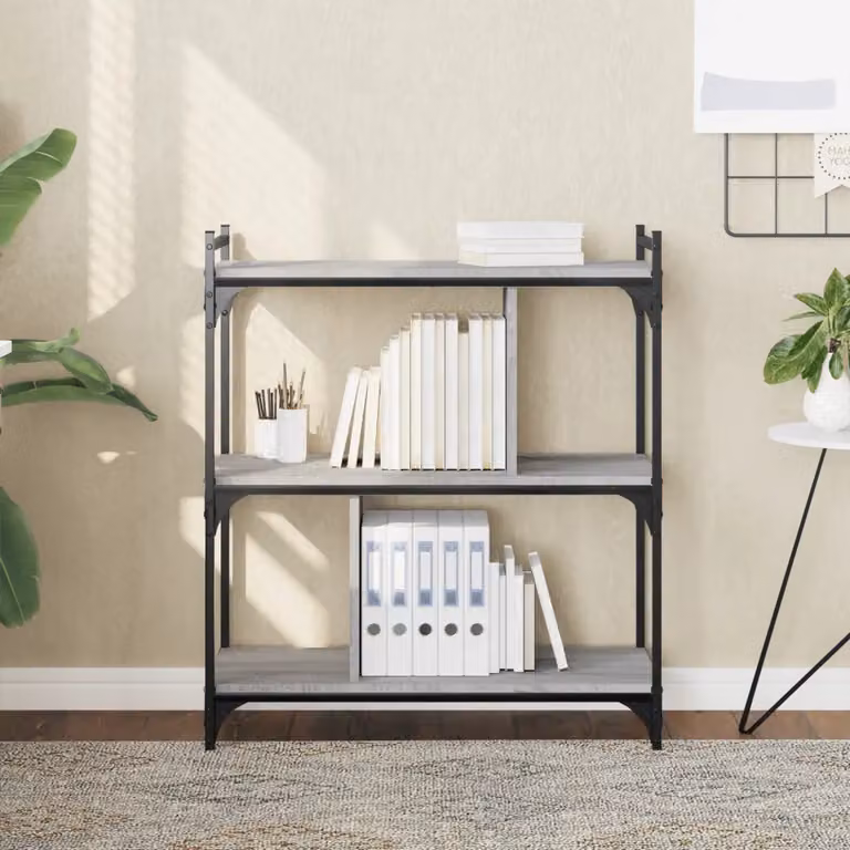 Libreria Industrial vidaXL con 3 Ripiani in Grigio, L: 76 cm, P: 32 cm, H: 88 cm