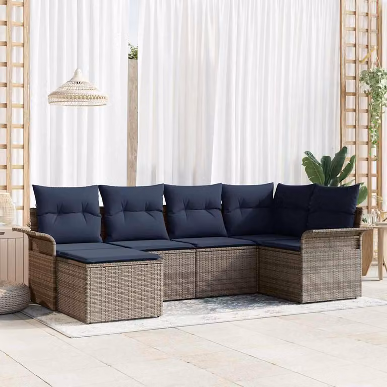 Maison Exclusive - Set da giardino composto da 6 pezzi, divano, colore grigio, realizzato in rattan sintetico