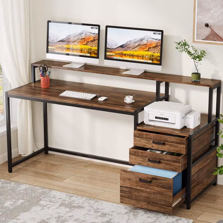 Scrivania con supporto per monitor e cassetti, dimensioni 160x50x90 cm. Scrivania da ufficio ergonomica per l'uso in casa