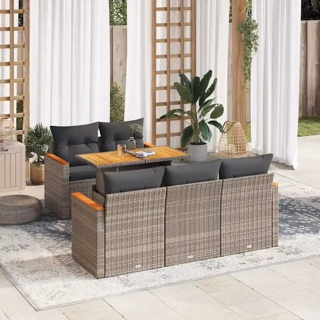 Set Divano da Giardino 6pz con Cuscini Grigio Polyrattan Acacia 3327441
