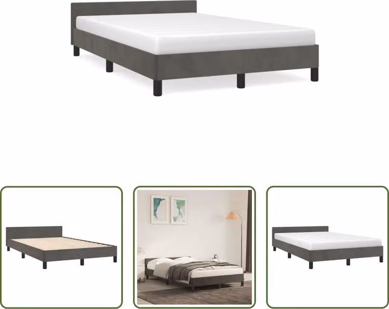 The Living Store Struttura letto con testata grigio scuro 120x190 cm in velluto