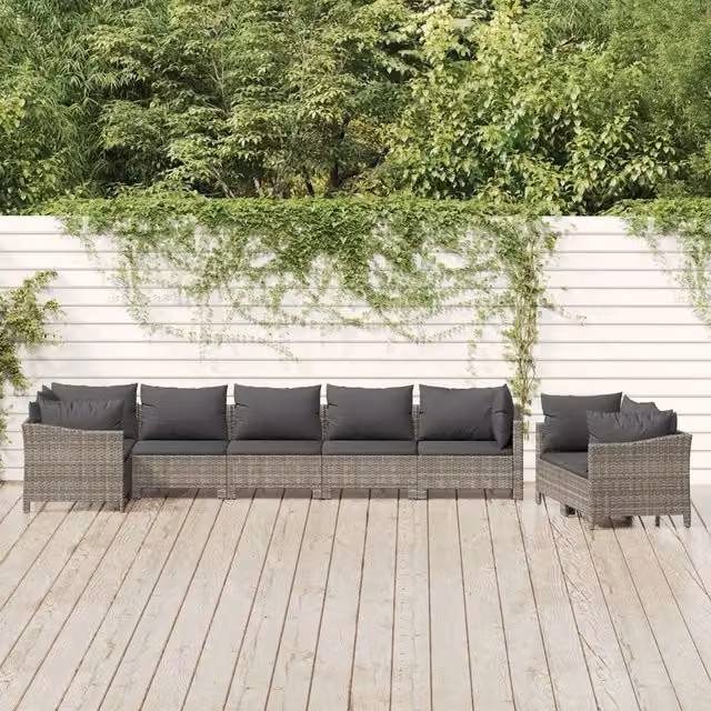 Set Divani da Giardino 8 pz con Cuscini in Polyrattan Grigio 3187289