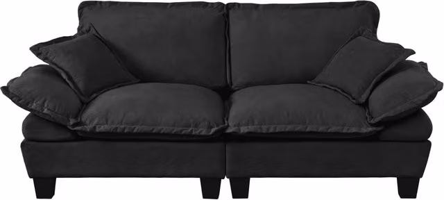 Divano a 2 posti in Chenille nero con braccioli curvi, design ispirato a vela, ideale per piccoli spazi