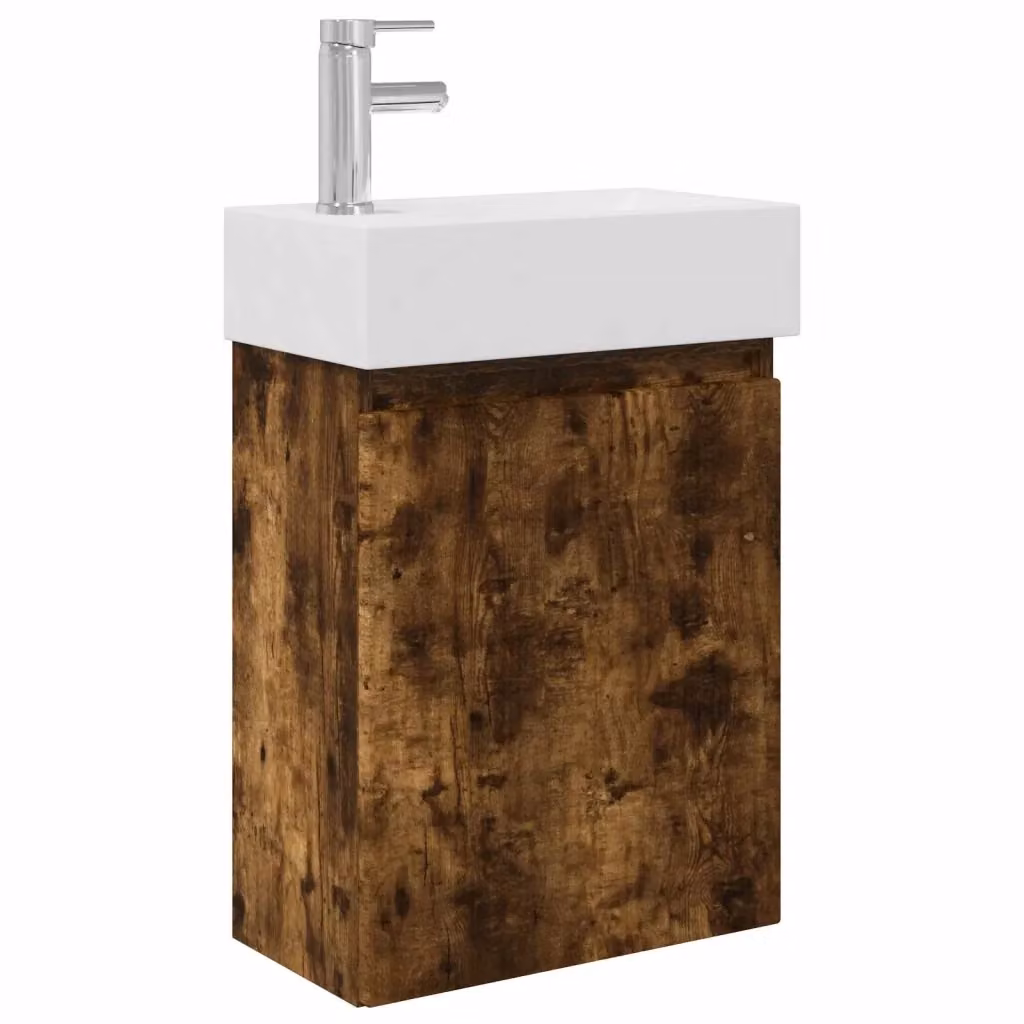 Mobile bagno sospeso vidaXL in rovere con lavabo in ceramica bianco e marrone L/P/H: 45,5 x 22,5 x 84 cm – 2
