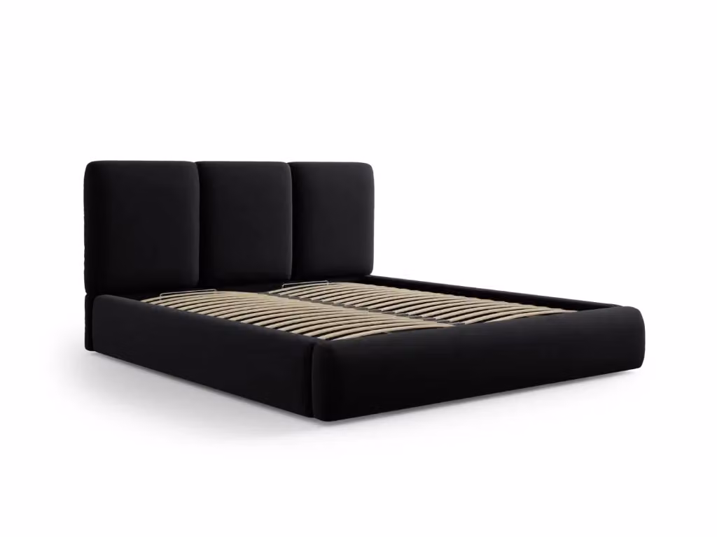 Letto con cassettone e testiera Nicolas Cosmopolitan Design in velluto nero L: 160 cm, P: 200 cm, H: 111 cm – 2