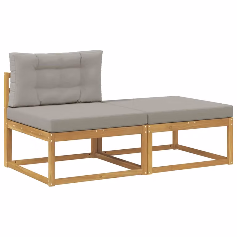 Set di 2 poggiapiedi da esterno vidaXL in legno di acacia e tessuto bianco e grigio