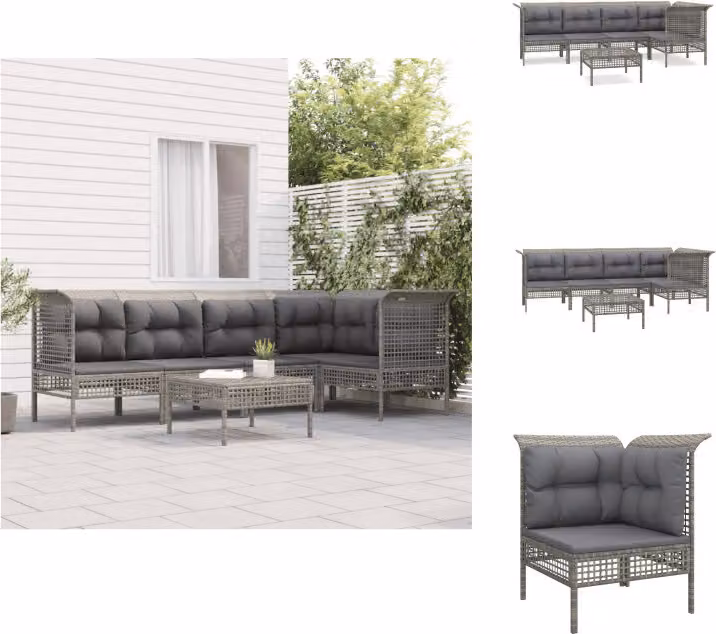vidaXL set da salotto da giardino 6 pezzi con cuscini in poly rattan grigio - Set di mobili da giardino