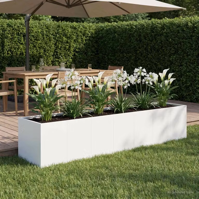 vidaXL Vaso da giardino in metallo Bianco L: 280 cm, P: 80 cm, H: 60 cm
