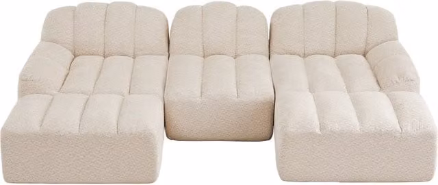 Divano modulare a 3 posti a forma di U con 2 pouf, schiuma ad alta densità 32D, tessuto morbido beige e bianco