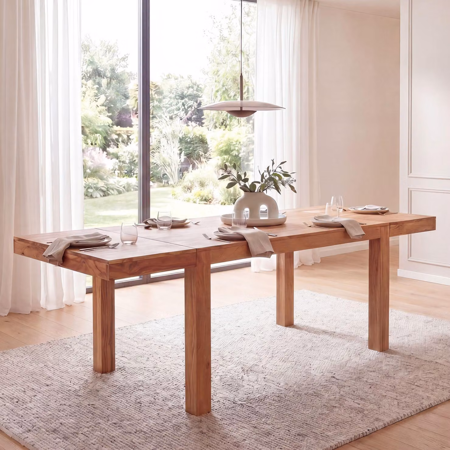 FineBuy: Tavolo da pranzo in legno massello di acacia, 120 - 200 cm, design classico, tavolo allungabile per la cucina, grande, rettangolare, semplice, tavolo in legno per la sala da pranzo