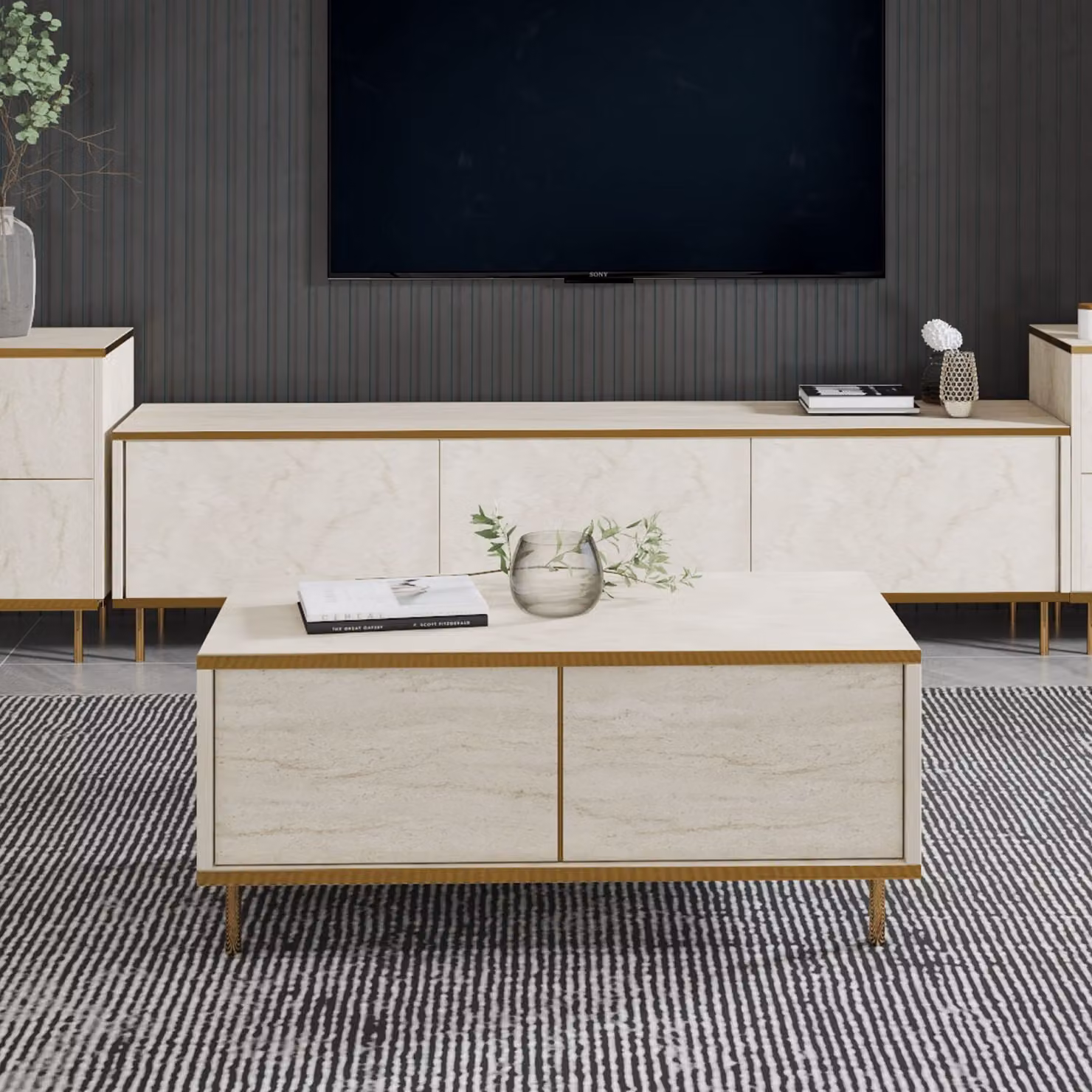 Skye Decor, Imaj - Travertine, tavolini da salotto, travertino, 90 x 40 x 45 cm