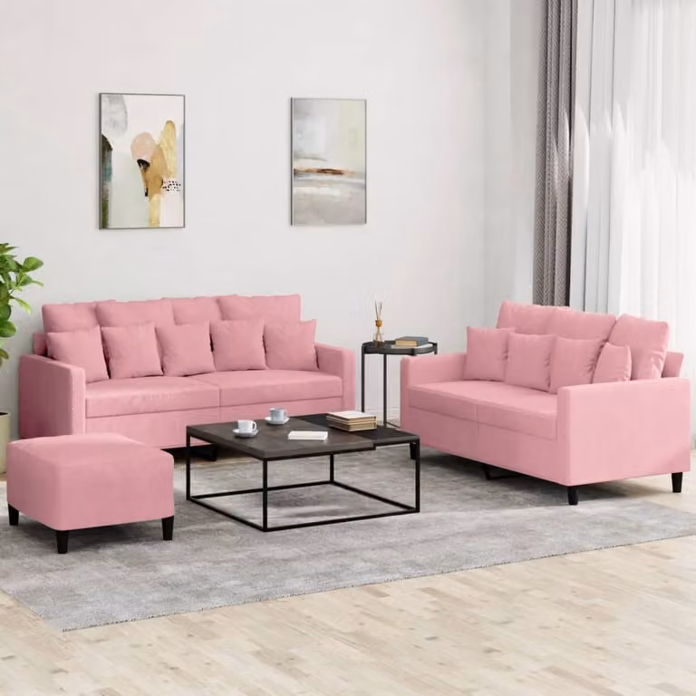 Maison Exclusive - Set divano a 3 pezzi con cuscini in velluto rosa