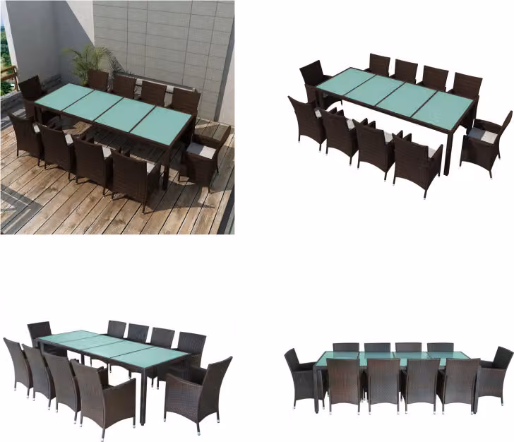 vidaXL Set da pranzo da giardino 11 pezzi con cuscini in rattan marrone - Set di mobili da giardino - Set di mobili da giardino - Tavolo e sedie da giardino - Tavoli e sedie da giardino