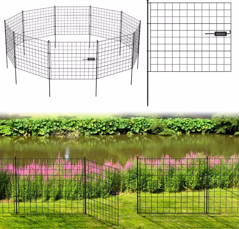 Izrielar 15X Recinzione per laghetto Recinzione metallica Elementi di recinzione Arco inferiore Giardino Recinzione da giardino Cancello da giardino Recinzione Diritta Nera