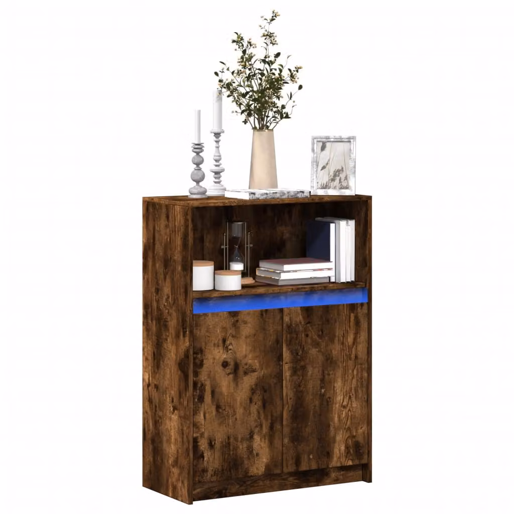 Credenza moderna vidaXL con illuminazione LED in legno Rovere Fumo, L: 72 cm, P: 34 cm, H: 100 cm