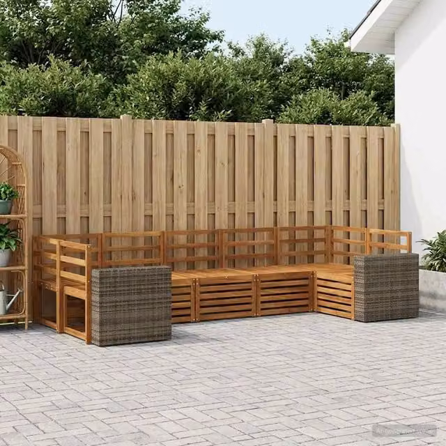 Set di divani da esterno 7 pz Naturale Legno di Acacia Massello 3384815