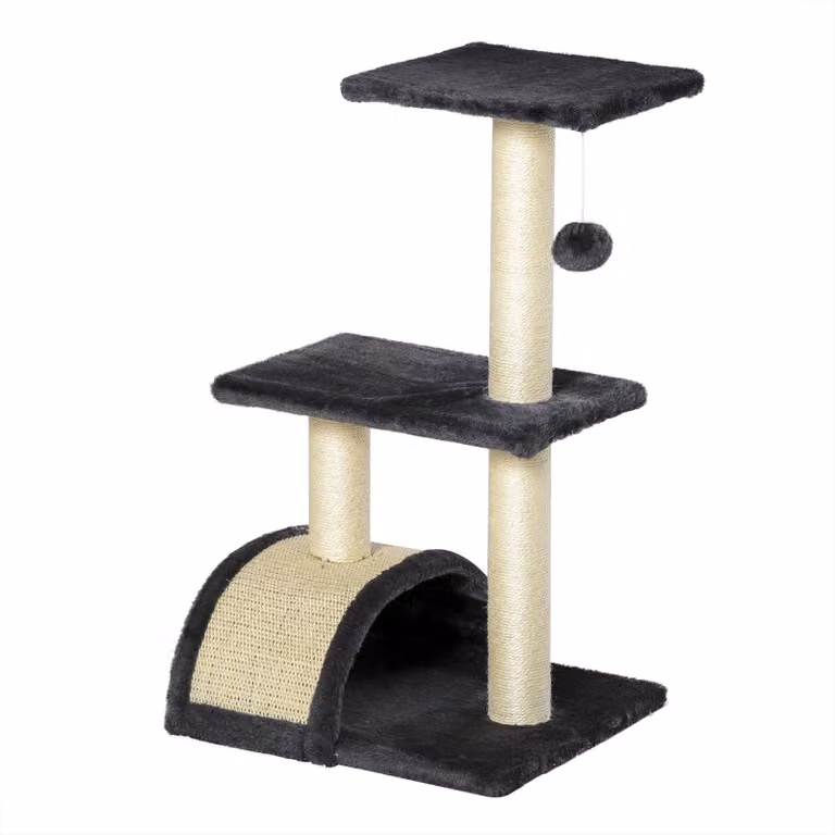 Albero per gatti con sisal e area relax | Colore: grigio scuro/beige | Dimensioni: 35x40x72 cm