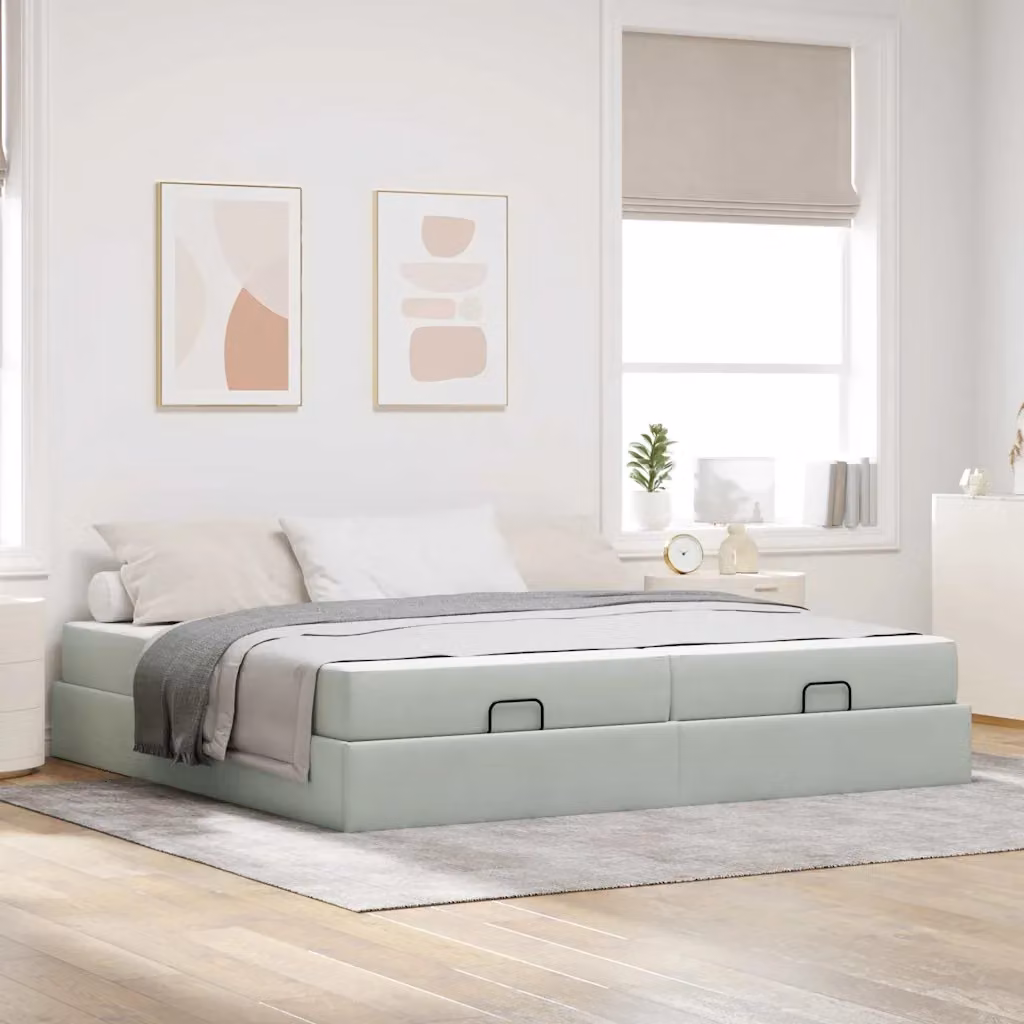 Set letto con struttura in velluto e 2 materassi in schiuma vidaXL Grigio, L 200 x P 200 x H 43,5 cm