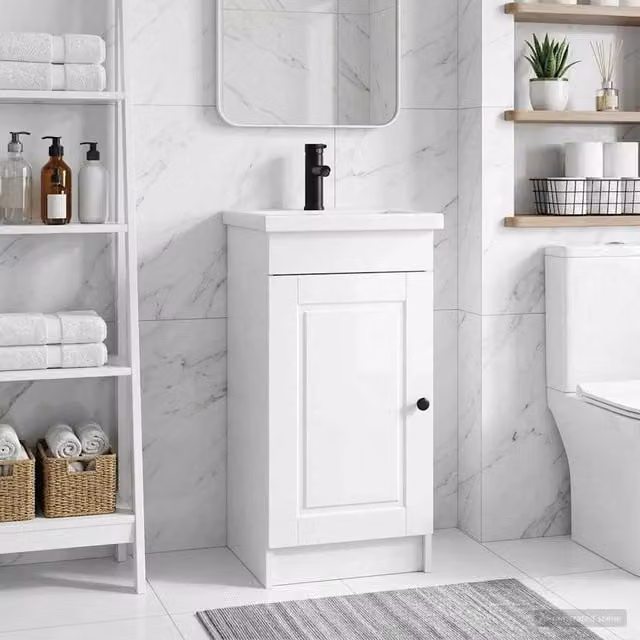 Mobile da bagno moderno vidaXL con lavabo bianco lucido L/P/H: 42 x 40 x 84,5 cm – 1