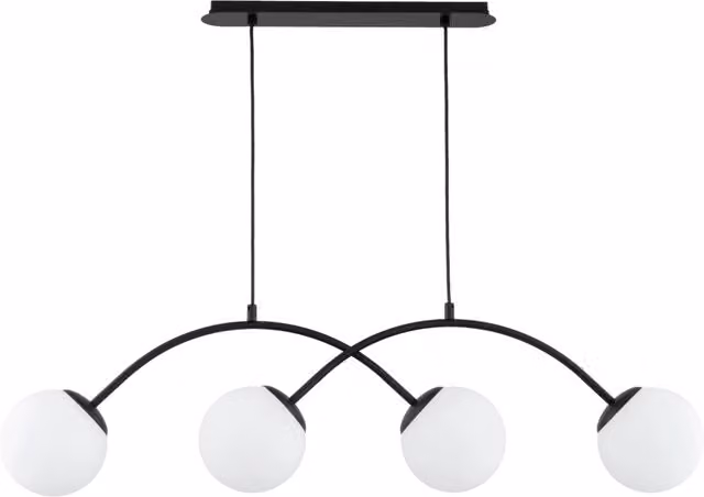 Lampada a sospensione moderna Alfa nera con sfere in vetro e metallo, 4xE14