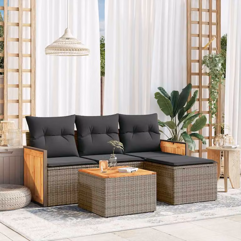 vidaXL Set Divano da Giardino 5 pz a L con Cuscini Grigio in Polyrattan e Acciaio