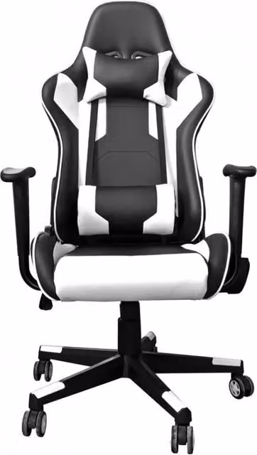 Poltrona da gaming Tusol Nero Bianco Multicolore con braccioli, poggiatesta e ruote girevoli 360 gradi, regolabile in altezza, in ecopelle opaca – 1