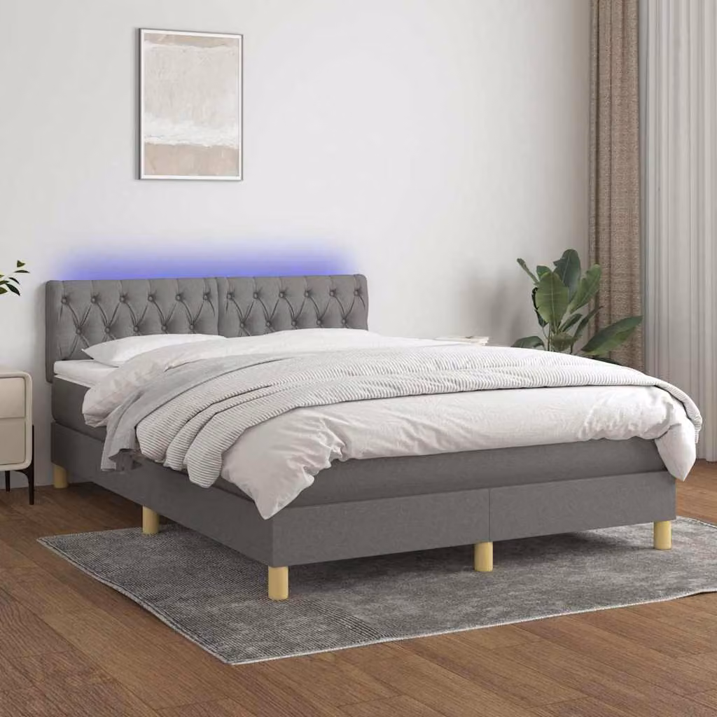 Letto Ibrido con Materasso e Illuminazione LED vidaXL in Tessuto Grigio, L/P/H: 140 x 190 x 88 cm – 1