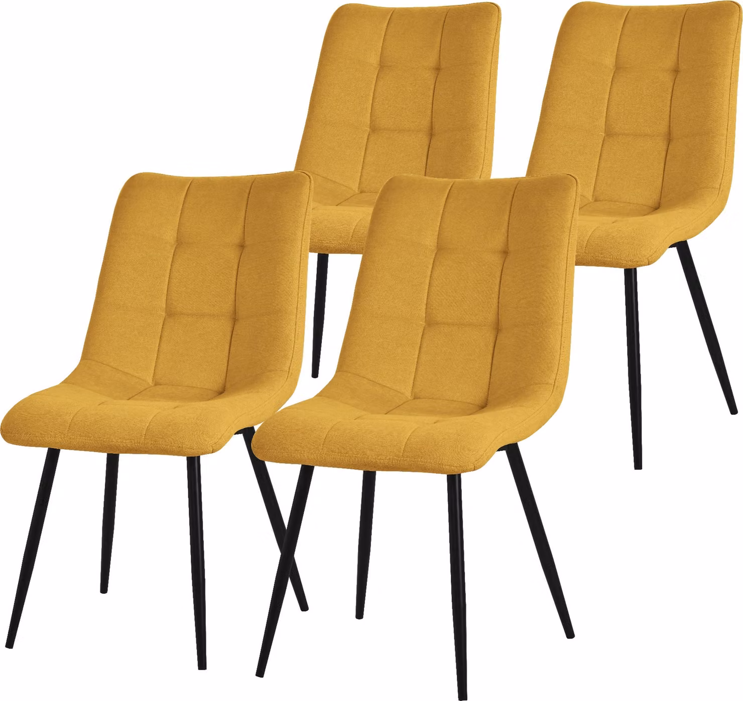 ML-Design set di 4 sedie da sala da pranzo giallo senape, sedie da soggiorno con rivestimento in tessuto e gambe in metallo, sedie da cucina con schienale