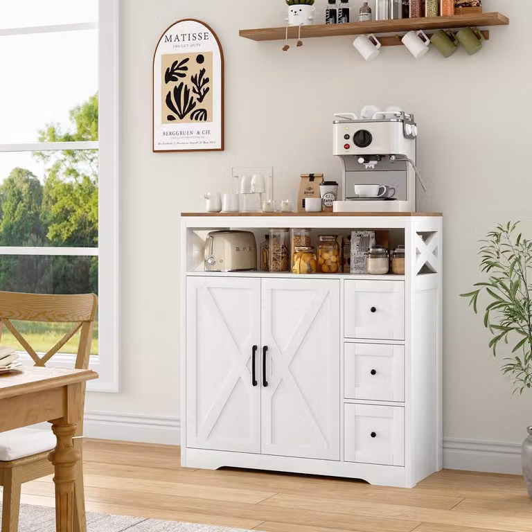 Mobiletto contenitore per cucina con 3 cassetti e 2 ante, bianco, 100 x 40 x 105 cm