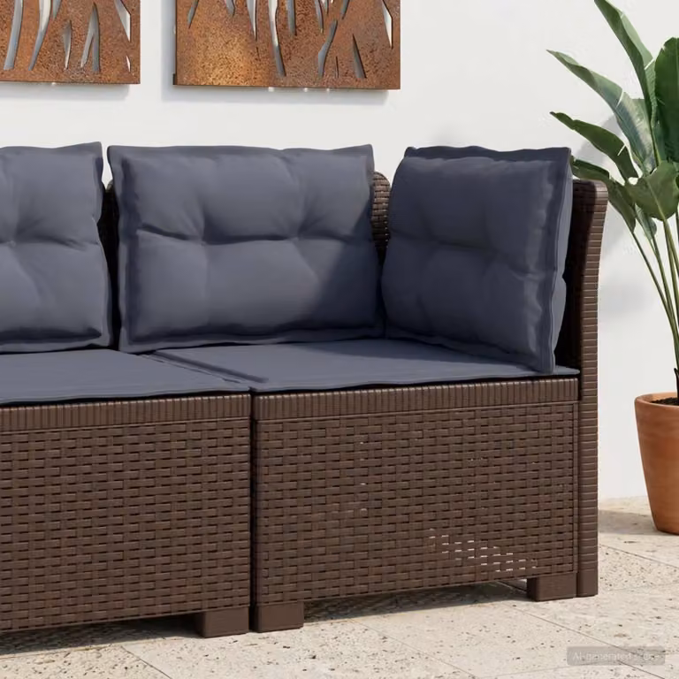 Divano da giardino singolo vidaXL con cuscini in aspetto rattan marrone e grigio