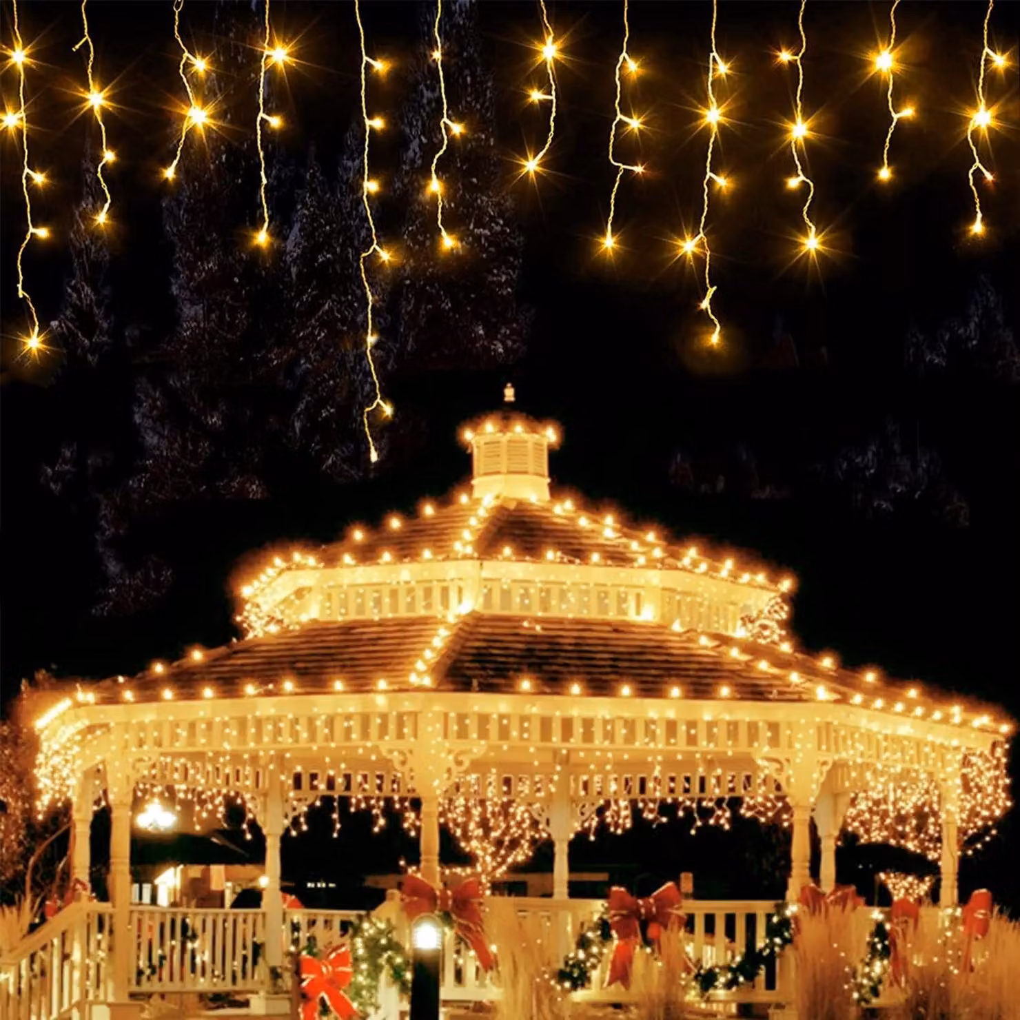 Tenda luminosa a LED, 480 LED, 19 metri, luce bianco caldo, impermeabile