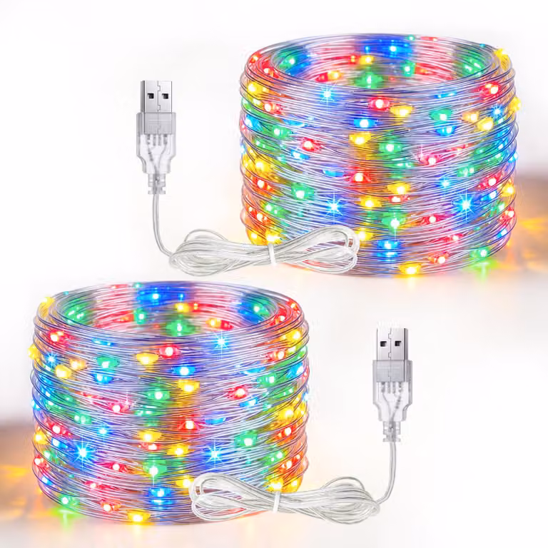 Set di 2 catene luminose USB, lunghezza 5 metri, 50 LED, multicolore