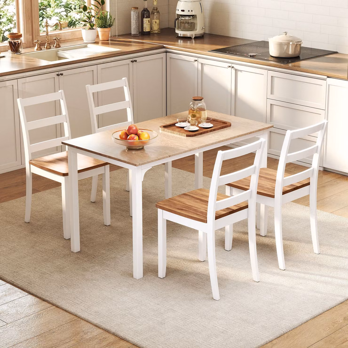 Set di 4 sedie da pranzo Costway in legno con schienale alto curvo stile rustico per cucina e ristorante, Marrone
