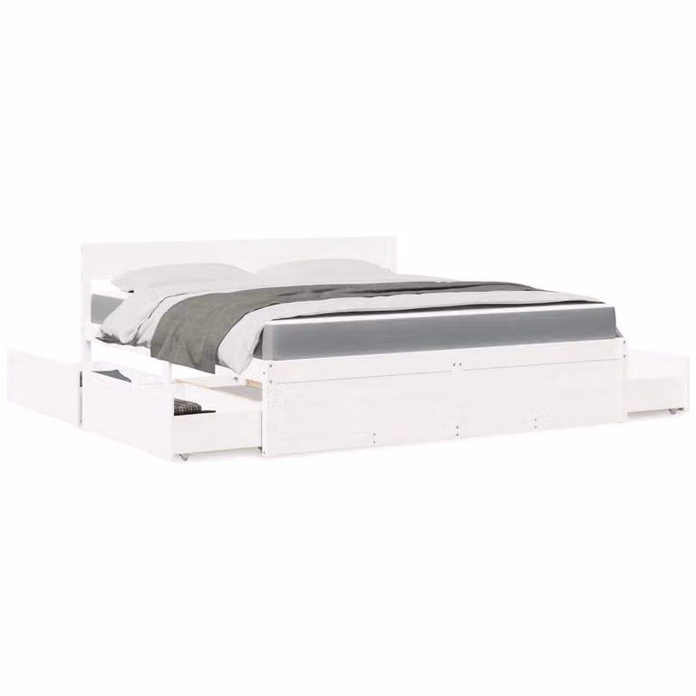Letto con cassetti e materasso ibrido vidaXL in legno massello di pino bianco e grigio L/P/H: 205.5 x 185.5 x 78.0 cm