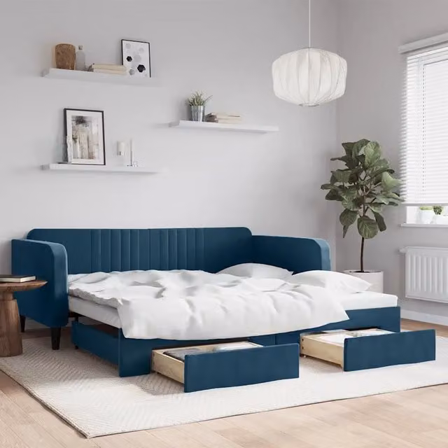 Divano Letto Estraibile con Cassetti vidaXL in Velluto Blu per Soggiorno e Camera da Letto L/P/H: 223 x 100 x 75 cm