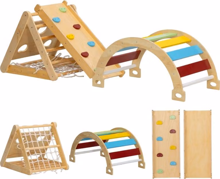 Fortuna Lai Struttura per arrampicata da interno, triangolo per arrampicata 7 in 1 con scivolo, arco per arrampicata, multicolore