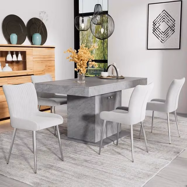 Set di 4 sedie da pranzo in velluto - Xylo - Grigio - Supporto lombare, gambe in metallo argento