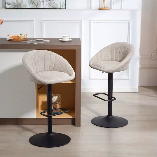 Set di 2 sgabelli da bar beige regolabili e girevoli con schienale