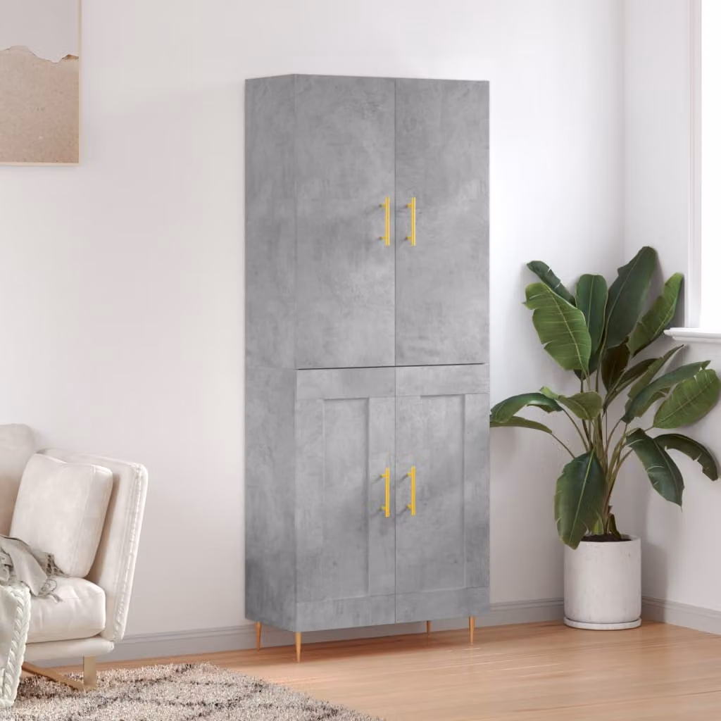 Credenza moderna vidaXL in legno e metallo, Grigio, L: 69,5 cm, P: 34 cm, H: 180 cm